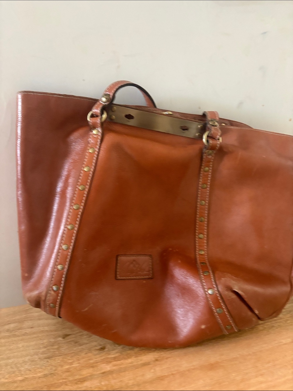 Patricia Nash Leather Tote Bag in Cognac Brown